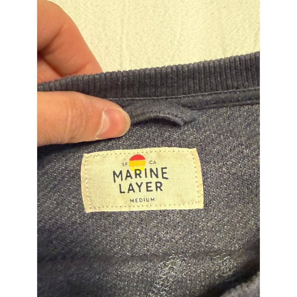 Marine Layer Navy Blue Textured Crewneck Sweatshirt Men's Medium Soft Pullover - Picture 3 of 6